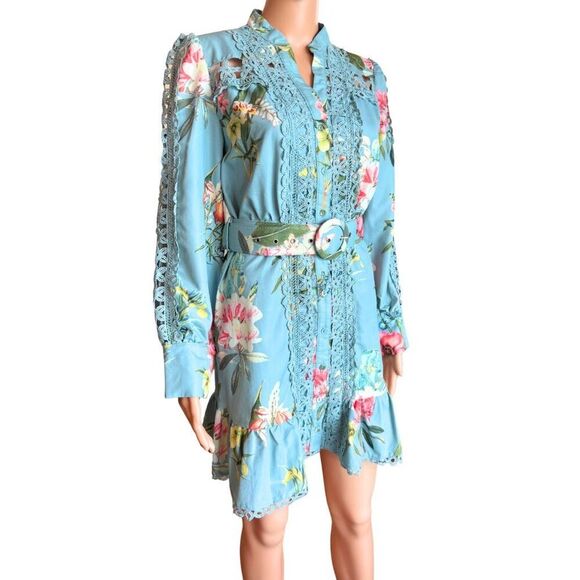 Impressions Sky Blue Floral Dawn Crochet Dress - Picture 5 of 8